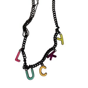 black chain necklace with multi-coloured letters #punk #alternative